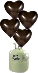 Helium Tank met Zwarte Hartjes Ballonnen - 20 stk