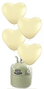 Helium Tank met Ivoor Hartjes Ballonnen - 20 stk