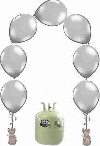 Helium Tank met Zilveren Knoopballonnen - 25 stk