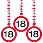18 Jaar Verkeersbord Hangdecoratie - 3 stuks