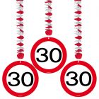 30 Jaar Verkeersbord Hangdecoratie - 3 stuks