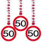 50 Jaar Verkeersbord Hangdecoratie - 3 stuks