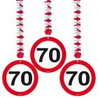 70 Jaar Hangdecoratie Verkeersbord - 3 stuks