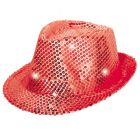 Trilby hoed rood met LED lichten en glitters