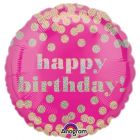 Roze Happy Birthday Folieballon Gestipt - 43cm