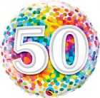 50 Jaar Regenboog Confetti Folieballon - 45cm