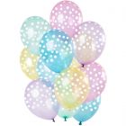 Ballonnen set stippen pastel mix transparant  - 12stk