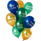 Ballonnen set Happy Birthday Mix Groen/Goud - 12stk