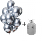 Heliumtank + Ballonnen set mirror chrome zilver - 12stk