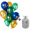 Helium Tank met Mix Ballonnen 18 t/m 50 Groen/Goud - 12stk