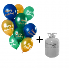 Helium Tank met Happy Birthday Ballonnen Groen/Goud - 24stk