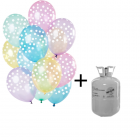 Helium Tank met Pastel Stippen Mix Ballonnen - 12stk