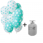 Helium Tank met Mintgroene Stippen Mix Ballonnen - 12stk