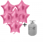 Helium Tank met Roze Ster Folie Ballonnen - 10 stk