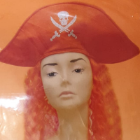 Piratenhoed oranje met Pruik afbeelding 1