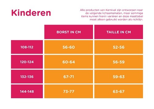 Maattabel Karnival kinderen