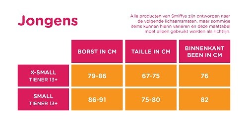 Maattabel Smiffys jongens