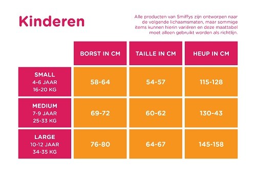 Maattabel Smiffys kinderen unisex