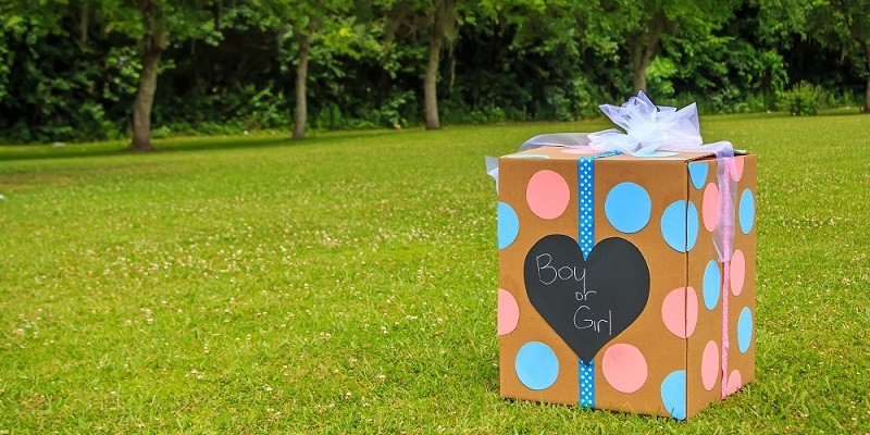 Gender reveal doos met ballonnen
